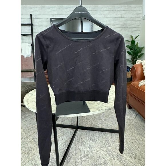 Lululemon Black Wunder Train Cropped Long Sleeve Top Special Edition Womens - Picture 2 of 6